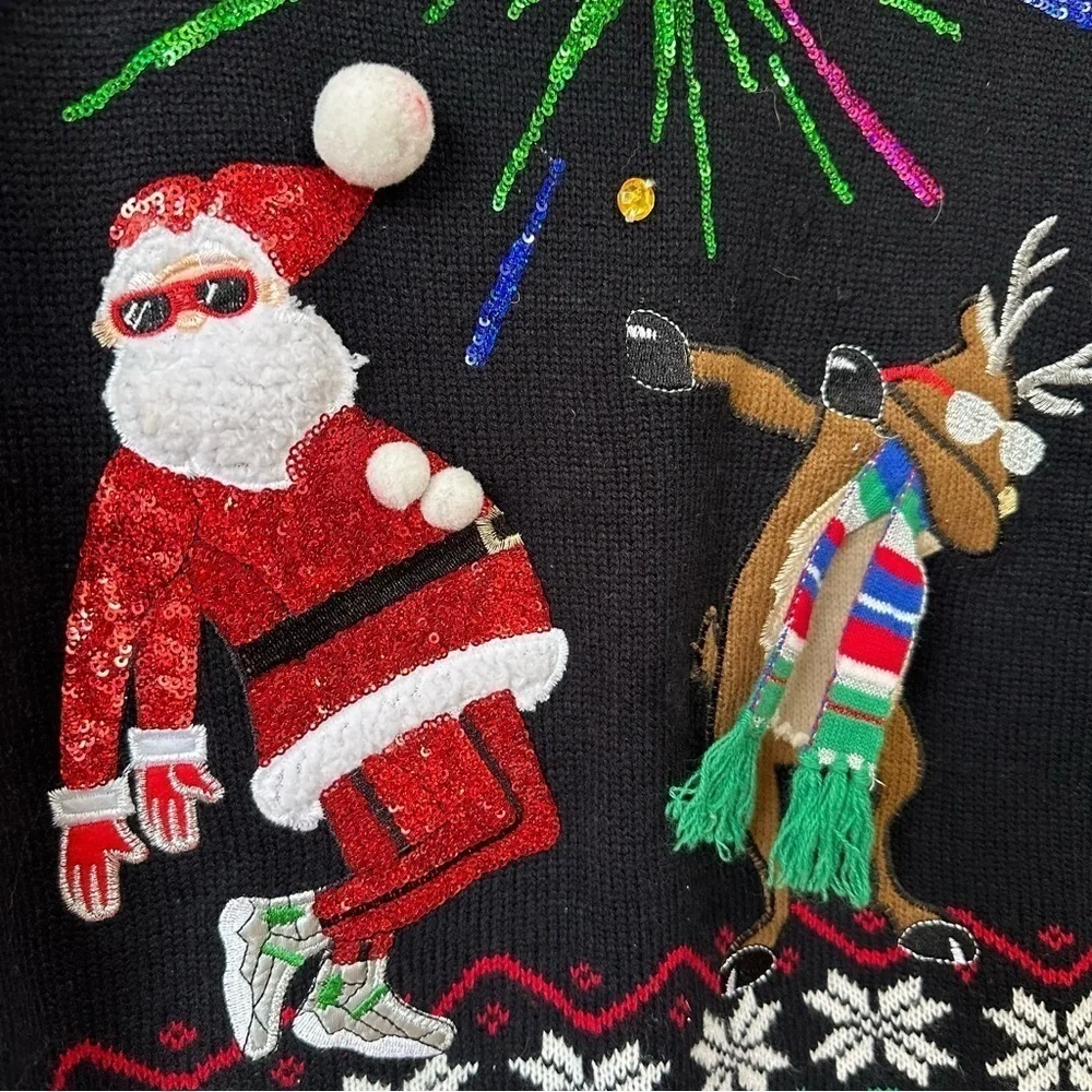 Festive Disco Ball Holiday Santa Reindeer Sweater, Oversized, Small